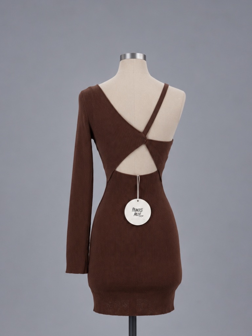 Princess Polly Brown Ribbed Cutout Mini Dress – Size XS/S – NWT